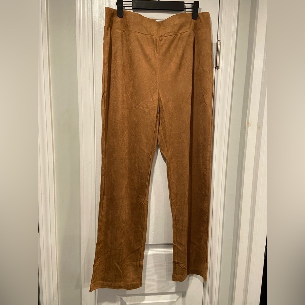 NWOT Serengeti Size L Tan Faux Suede Flowy Wide Leg Pull On High Waist Pants